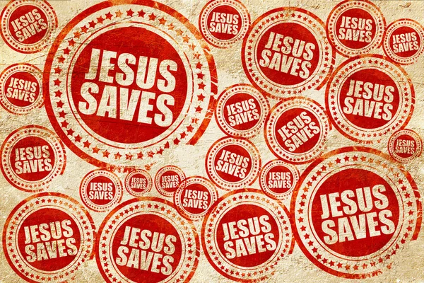 Ο Ιησούς σώζει, κόκκινη σφραγίδα για την υφή του χαρτιού μια grunge — Φωτογραφία Αρχείου