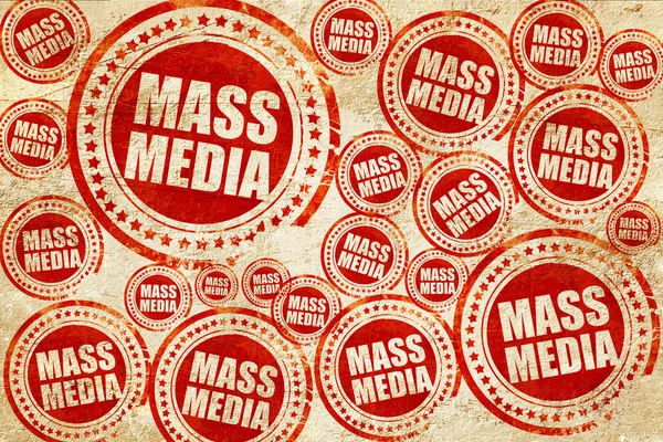 Hromadné sdělovací prostředky, červené razítko na povrch papíru grunge — Stock fotografie