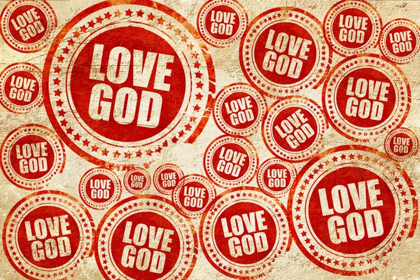 Milovat Boha, červené razítko na povrch papíru grunge — Stock fotografie