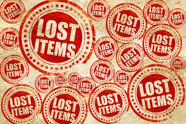 Objetos perdidos, sello rojo en una textura de papel grunge —  Fotos de Stock