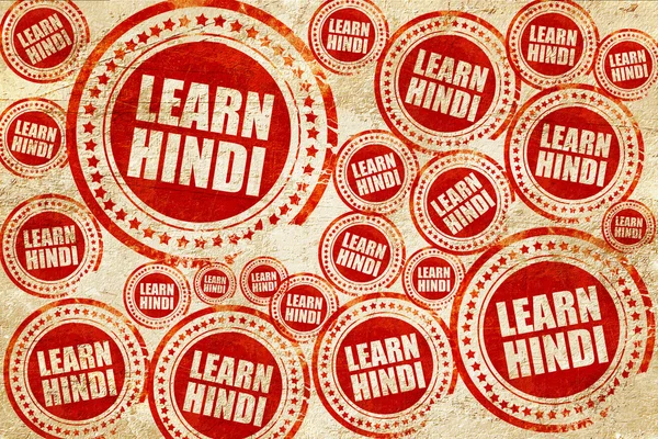 Imparare l'hindi, timbro rosso su carta grunge — Foto Stock