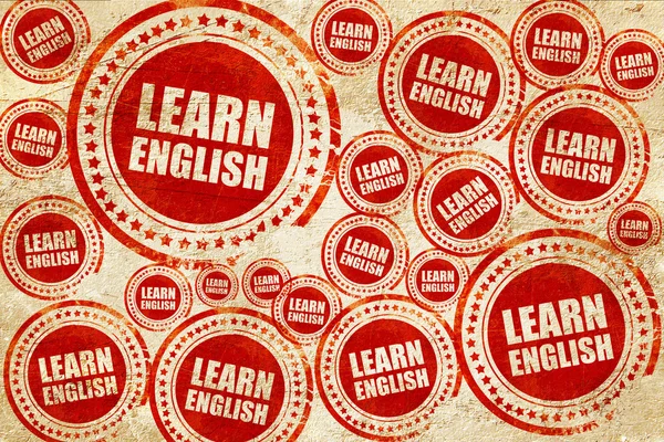 Aprender inglés, sello rojo en una textura de papel grunge — Foto de Stock