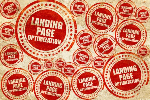 Optimización de landing page, sello rojo en una textura de papel grunge —  Fotos de Stock