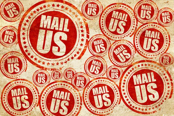 Mail us, red stamp on a grunge paper texture — Stock Photo, Image