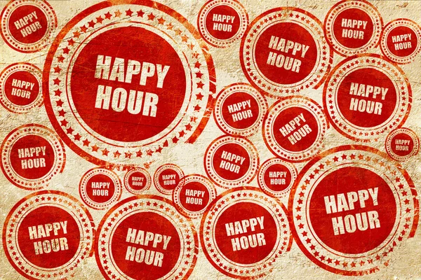 Happy hour, sello rojo en una textura de papel grunge — Foto de Stock