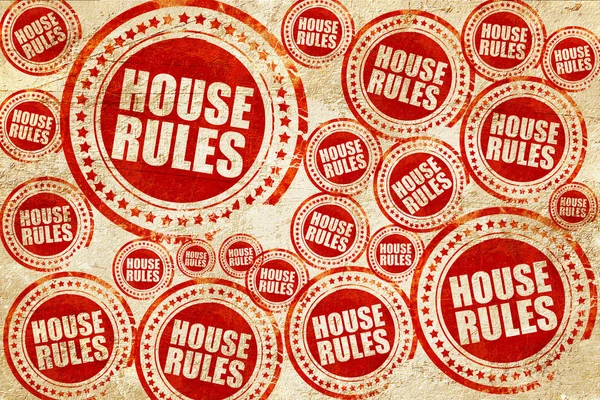 Reglas de la casa, sello rojo en una textura de papel grunge — Foto de Stock