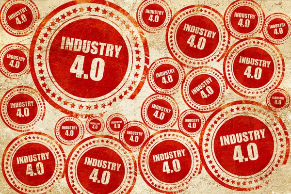 Industria 4.0, sello rojo en una textura de papel grunge —  Fotos de Stock
