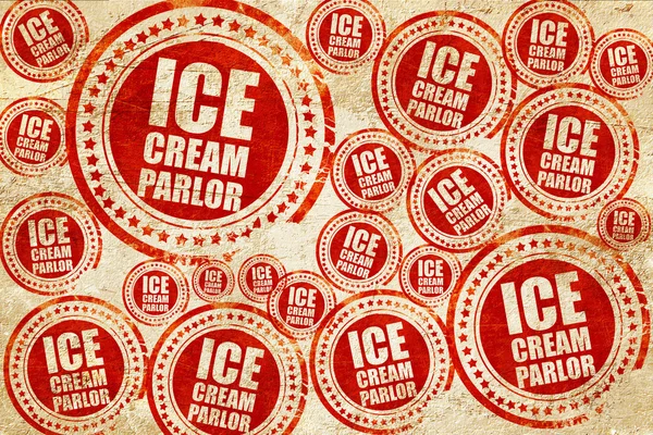 Ice cream parlor, czerwony znaczek na grunge tekstury papieru — Zdjęcie stockowe