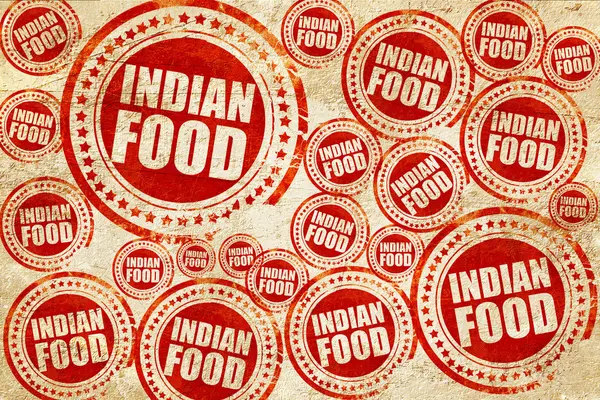 Nourriture indienne, timbre rouge sur une texture de papier grunge — Photo