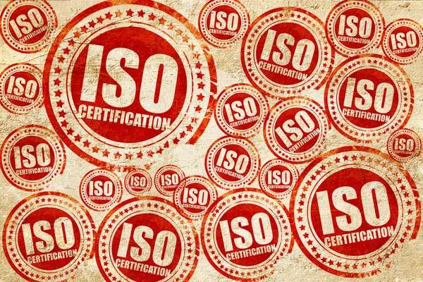 ISO sertifika, kırmızı pul doku kağıt üzerinde — Stok fotoğraf