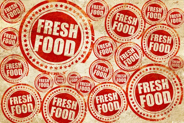 Aliments frais, timbre rouge sur une texture de papier grunge — Photo