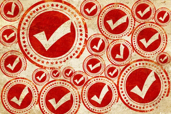 Approved tick with smooth lines, red stamp on a grunge paper tex — Stock Photo, Image