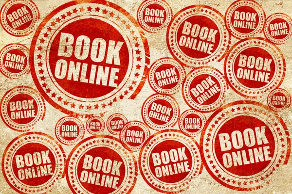 Buch online, roter Stempel auf Grunge-Papier — Stockfoto