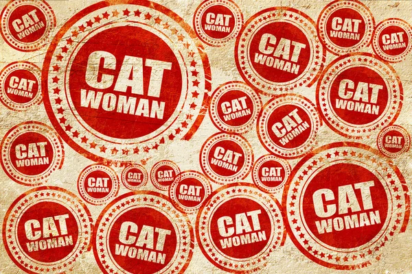 Kot Kobieta, czerwony znaczek na grunge tekstury papieru — Zdjęcie stockowe
