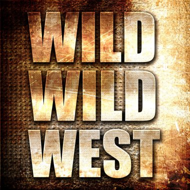 Vahşi Batı, 3D görüntüleme, paslı arka planda metal metin