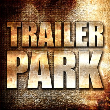 Karavan parkı, 3D görüntüleme, paslı arka planda metal metin