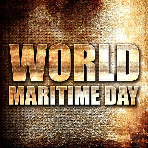 world maritime day, 3D rendering, metal text on rust background