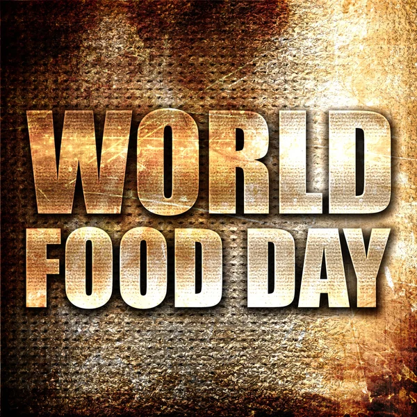 world food day, 3D rendering, metal text on rust background