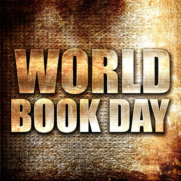 world book day, 3D rendering, metal text on rust background