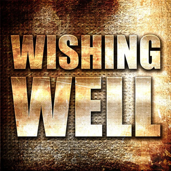 wishing well, 3D rendering, metal text on rust background