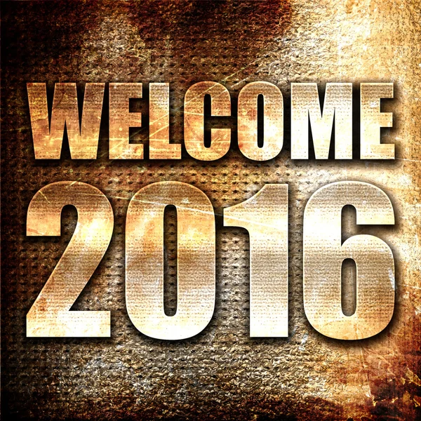 Welcome 2016 Renderelés Fém Szöveg Rozsdás Háttérrel — Stock Fotó