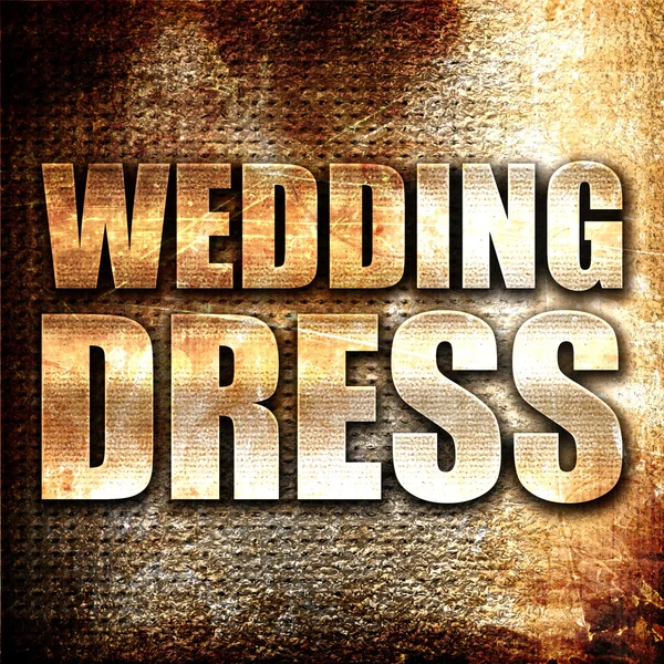 wedding dress, 3D rendering, metal text on rust background