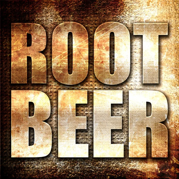 Root Beer Rendering Metal Text Rust Background — Stock Photo, Image