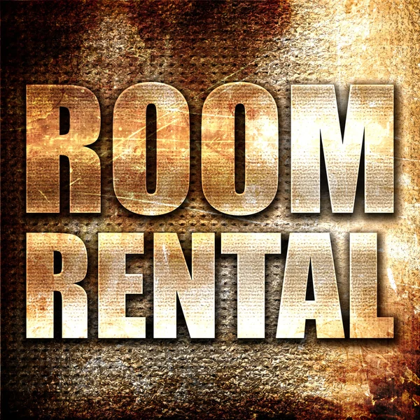 room rental, 3D rendering, metal text on rust background