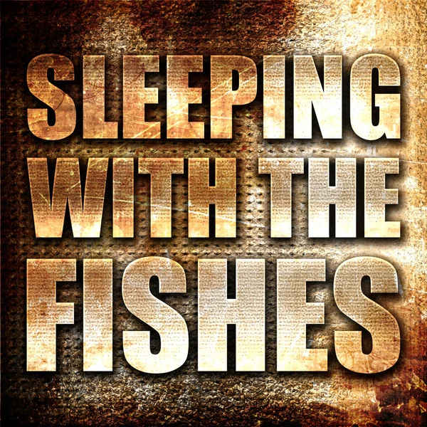 魚と寝 3Dレンダリング 錆の背景に金属のテキスト ロイヤリティフリーのストック画像