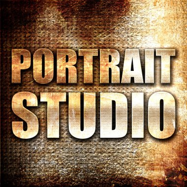Portre stüdyosu, 3D görüntüleme, paslı arka planda metal metin