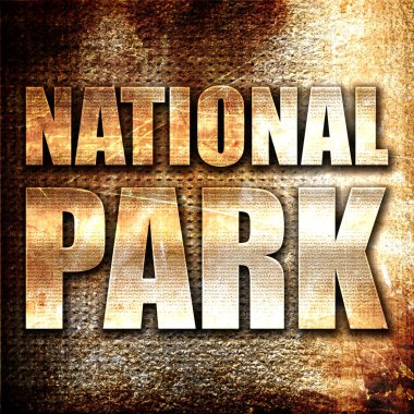 Ulusal park, 3D görüntüleme, paslı arka planda metal metin
