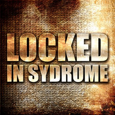 Sendroma kilitlendi, 3 boyutlu görüntüleme, paslı arkaplanda metal metin