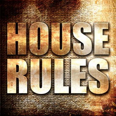 house rules, 3D rendering, metal text on rust background clipart
