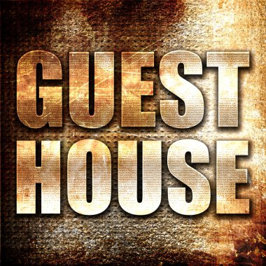 Guesthouse, 3d render, pas arka plan üzerinde metal metin
