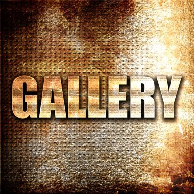 Galeri, 3d render, pas arka plan üzerinde metal metin