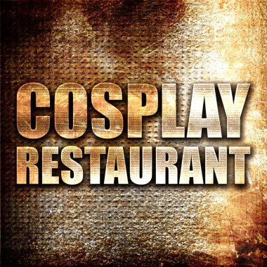 Cosplay Restoran, 3d render, pas arka plan üzerinde metal metin