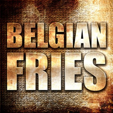 pas arka plan üzerinde metin Belçika patates kızartması, 3d render, metal