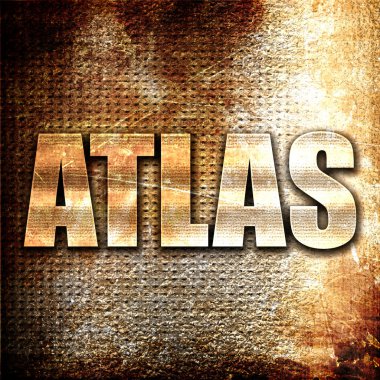 Atlas, 3d render, pas arka plan üzerinde metal metin