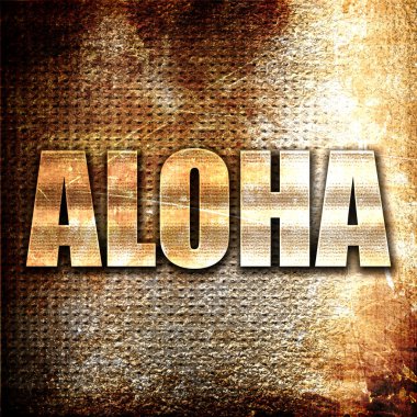 Aloha, 3d render, metal pas arka plan üzerinde metin