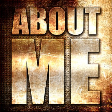 Benim hakkımda pas arka plan üzerinde metin 3d render, metal