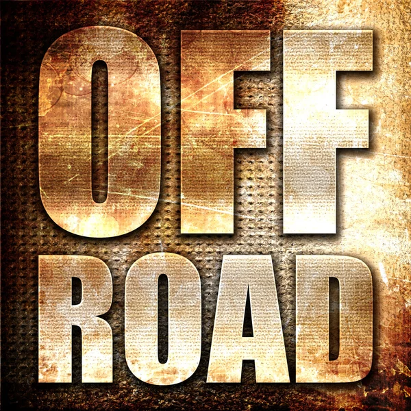 off road, 3D rendering, metal text on rust background