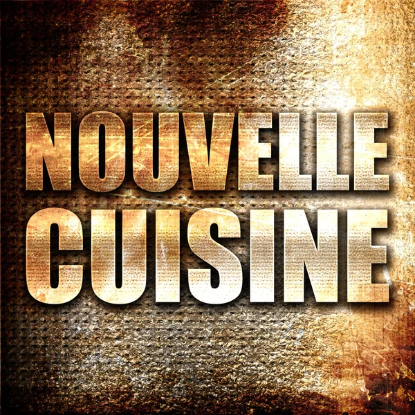 Nouvelle Cuisine Rendu Texte Métallique Sur Fond Rouille — Photo