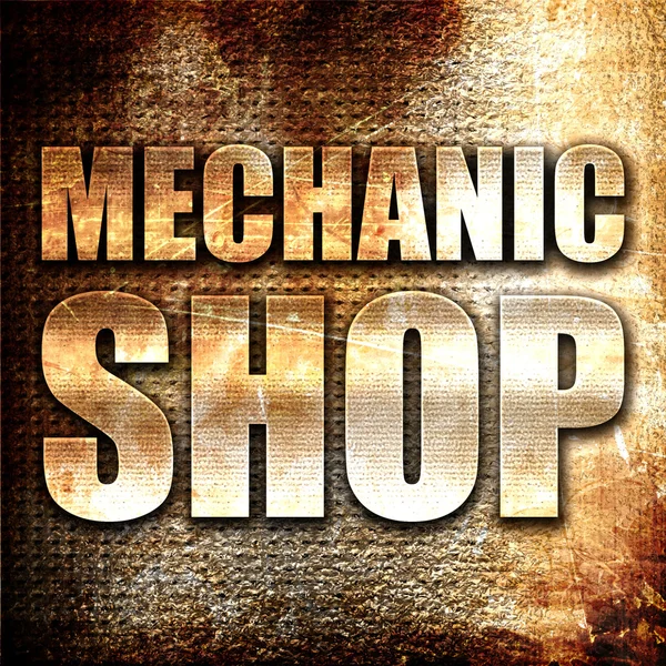 Mechanic Shop Rendering Metal Text Rust Background — Stock Photo, Image