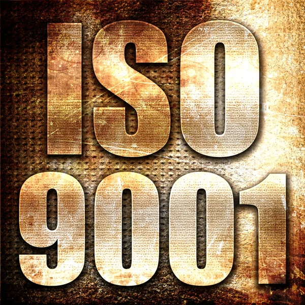 Iso 9001 Rendering Metal Text Rust Background — 图库照片
