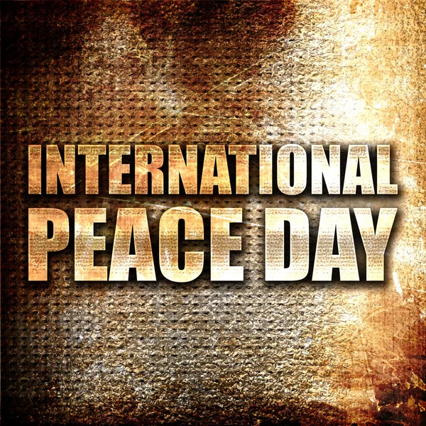international peace day, 3D rendering, metal text on rust background