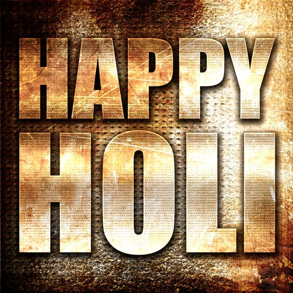 Happy Holi, 3D-Rendering, Metalltext auf Rost-Hintergrund — Stockfoto