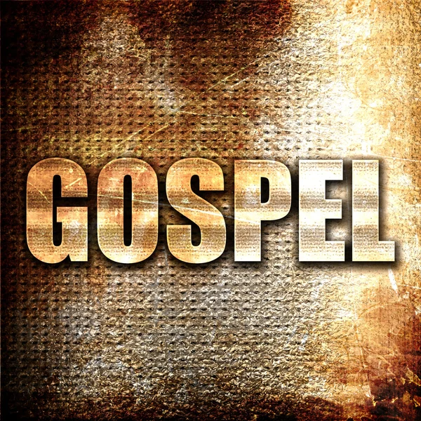 Gospel, 3D rendering, metal text on rust background — Stock Photo, Image