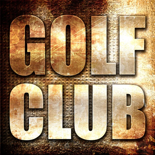 Club de golf, rendu 3D, texte métallique sur fond rouille — Photo