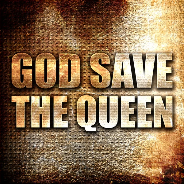 Dieu sauver la reine, rendu 3D, texte métallique sur fond de rouille — Photo