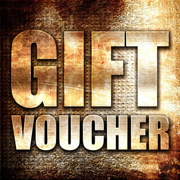 Gift voucher, 3D rendering, metal text on rust background — Stock Photo, Image